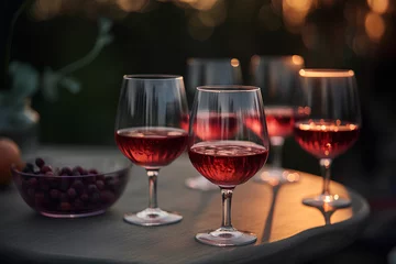 Fotobehang Glasses of wine on the table served outdoors © tynza