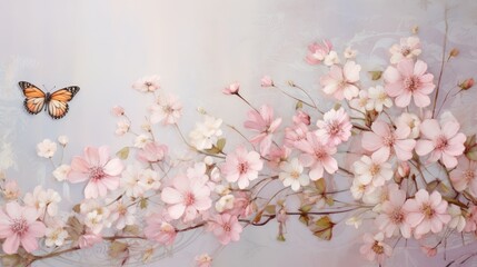 Pastel Dreams: Butterfly Fluttering Among Delicate Pink Blossoms - Generative AI