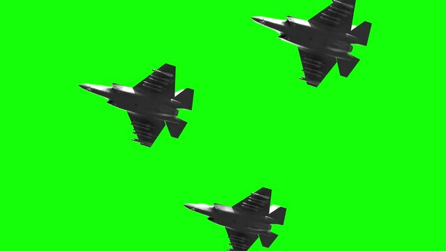 3d render of jet fighters in flight on green screen