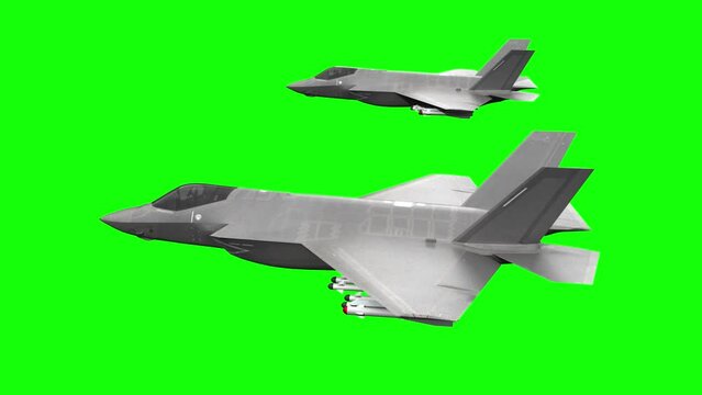 3d render of jet fighters in flight on green screen