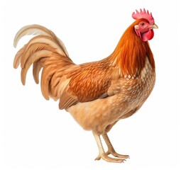 Fototapeta premium Regal Brown Rooster Showcasing Its Beautiful Feathers on White - Generative AI