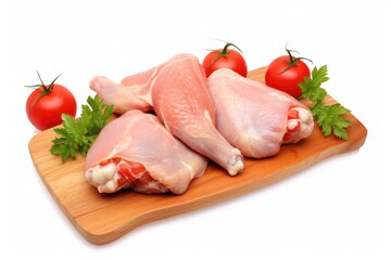 Fresh Raw Chicken Breasts with Herbs and Tomatoes on Wooden Board - Generative AI