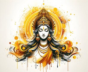 Watercolor illustration of the goddess sarasvati for vasant panchami. - obrazy, fototapety, plakaty