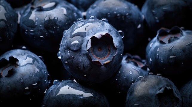 Fresh blueberries fruit background image. Generative AI