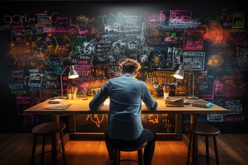 Businessman works on a sketches of a startup creative project. Generative AI - 722056849