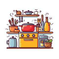 Hand drawn home cooking in cartoon style. Colorful