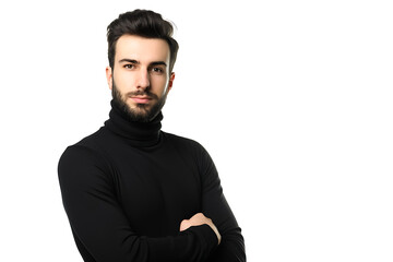 Obraz premium portrait of young man in high-necked arm crossed on isolated background