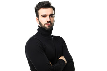 Obraz premium portrait of young man in high-necked arm crossed on isolated background