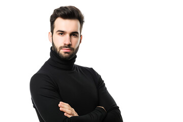 Obraz premium portrait of young man in high-necked arm crossed on isolated background