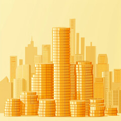 Obraz premium Golden coins like buildings with gradual reduction of elements towards the top.