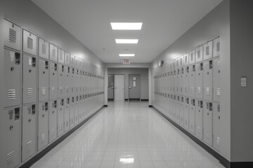 School hallway with lockers on the sides