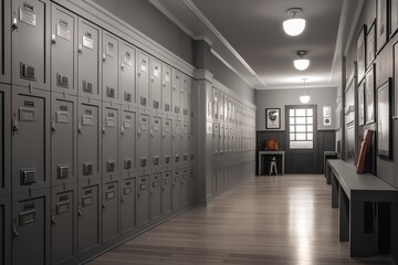 School hallway with lockers on the sides