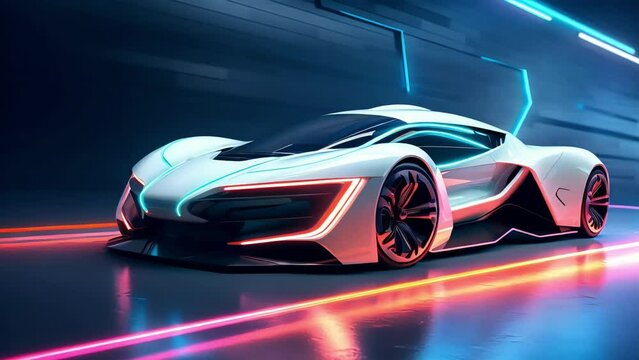 white electric sports car of the future, new technologies in mechanical engineering. Generative AI