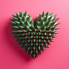 Red and Green Spiky Heart on Pink Background.