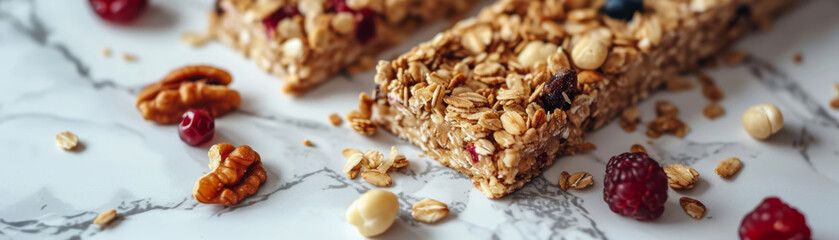 Obraz premium Granola Bar with Nuts and Berries on Marble