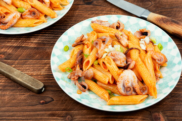 Macaroni with tentacles of octopus.