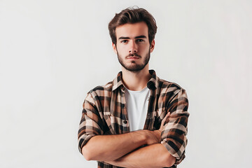 Obraz premium portrait of young man arm crossed on isolated background