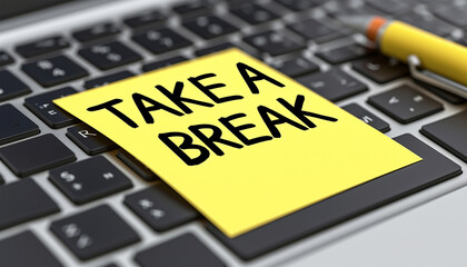 Work place,office room desk with sticky note text "Take a break" concept for relaxing,enjoy life.