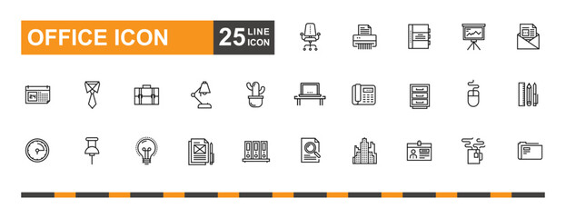 Office icon set. Presentation, data, management, strategy and more line icon.