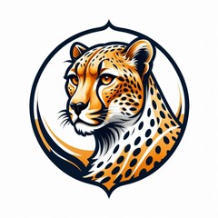 Elegant Tiger Logo Illustration: Detailed Orange and Black Spotted Tiger Encased in a Circular Black Border