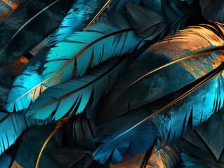 Blue and black feather painting abstract.