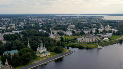 Fototapeta na wymiar Uglich, Russia. Uglich city from the air, Uglich Kremlin, the main attraction of the city, Aerial View