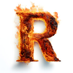 Fire alphabet, realistic letters fire, fire font letter R