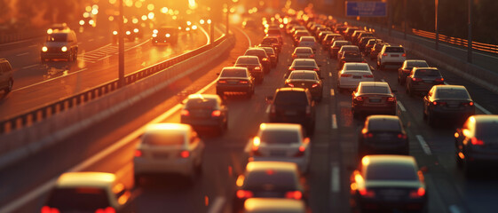 Evening rush hour traffic, a cascade of taillights; a snapshot of urban life's bustling rhythm