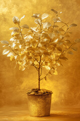 Gold tree potted plant.