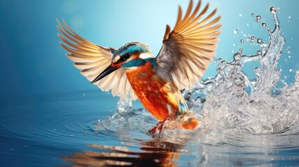 splash takeoff of colorful kingfisher