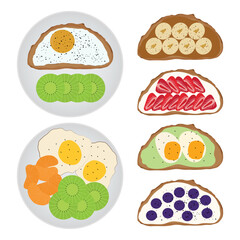 set of healthy breakfast toast food illustration