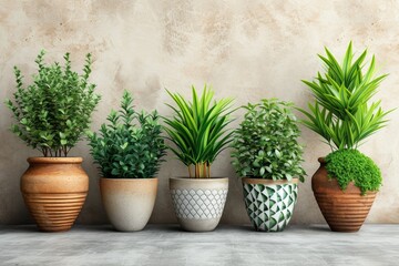Beautiful green succulents in flower pots, adding a touch of nature and modernity to a bright interior.