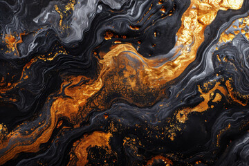 Immersive abstract movement experience visual, brilliant molten gold and matt black lava flow.