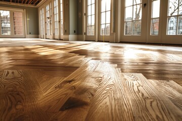  Wooden floor being installed in an empty room - obrazy, fototapety, plakaty