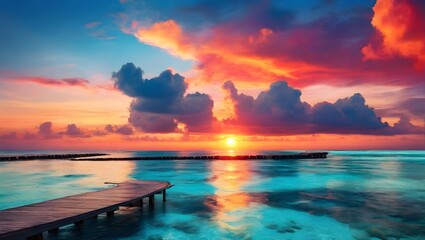 sunset on the sea Sunset Serenity: Mesmerizing Beachscape Bathed in Colors A beautiful sunset over the ocean with clouds

