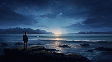 solitary contemplation moonlit shore
