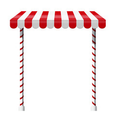 Sale stand with red awning and red white striped rack. Product presentation template. illustration