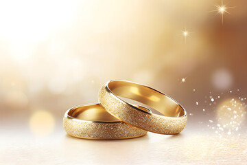 Symbol of Love: Showcase Banner with Twin Gold Wedding Rings, Radiating Romance.
