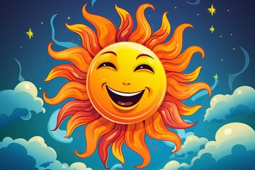 Good morning sunshinegroovy retro cartoon style design of a vibrant pastel colored sun