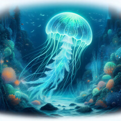 undersea jelly fish illustration