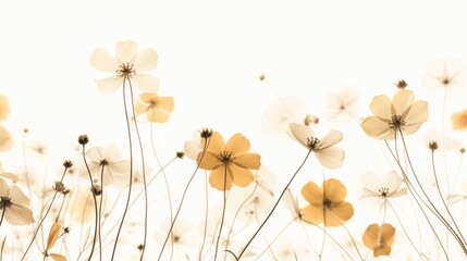 Art background with transparent x-ray flowers. Blooming flowers. Beautiful floral backdrop. Illustration for cover, card, postcard, interior design, packaging, invitations or print.