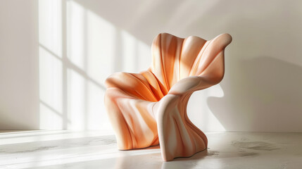Ultra modern futuristic chair inspired by abstract shapes. Peach fizz colores. Contemporary art. Generative AI