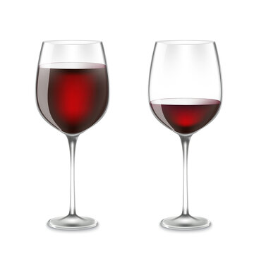 Transparency wine glass. almost Empty and full. 3d realism, icon