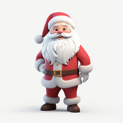Fototapeta premium cute tall realistic santa, cartoon, full body, without snow, white background сreated with Generative Ai