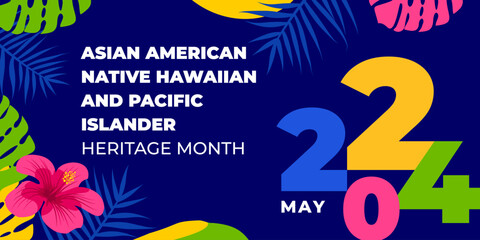 Asian american, native hawaiian and pacific islander heritage month 2024. Vector banner for social media. Illustration with text. Asian Pacific American Heritage Month on blue background.