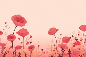 cute cartoon flower border on a light cranberry background, vector, clean