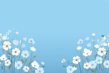 Naklejka na ściany i meble cute cartoon flower border on a light electric blue background, vector, clean 