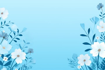 cute cartoon flower border on a light electric blue background, vector, clean 