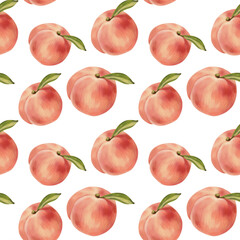 Watercolor peach, apricot seamless pattern, healthy diet