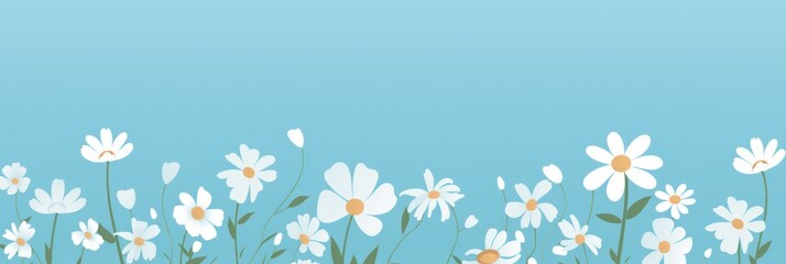 Naklejka na ściany i meble cute cartoon flower border on a light electric blue background, vector, clean